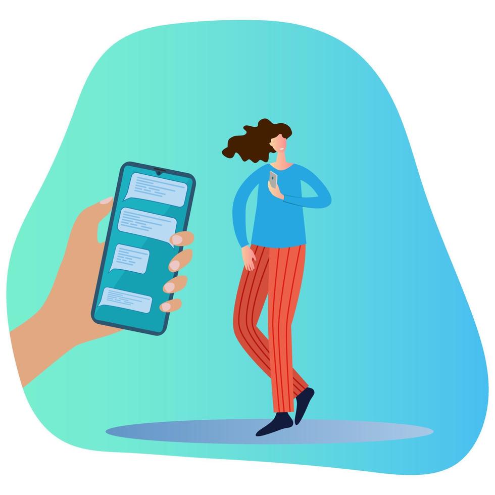 Flat vector illustration.People communicate with each other using social networks. The concept of modern means of communication.