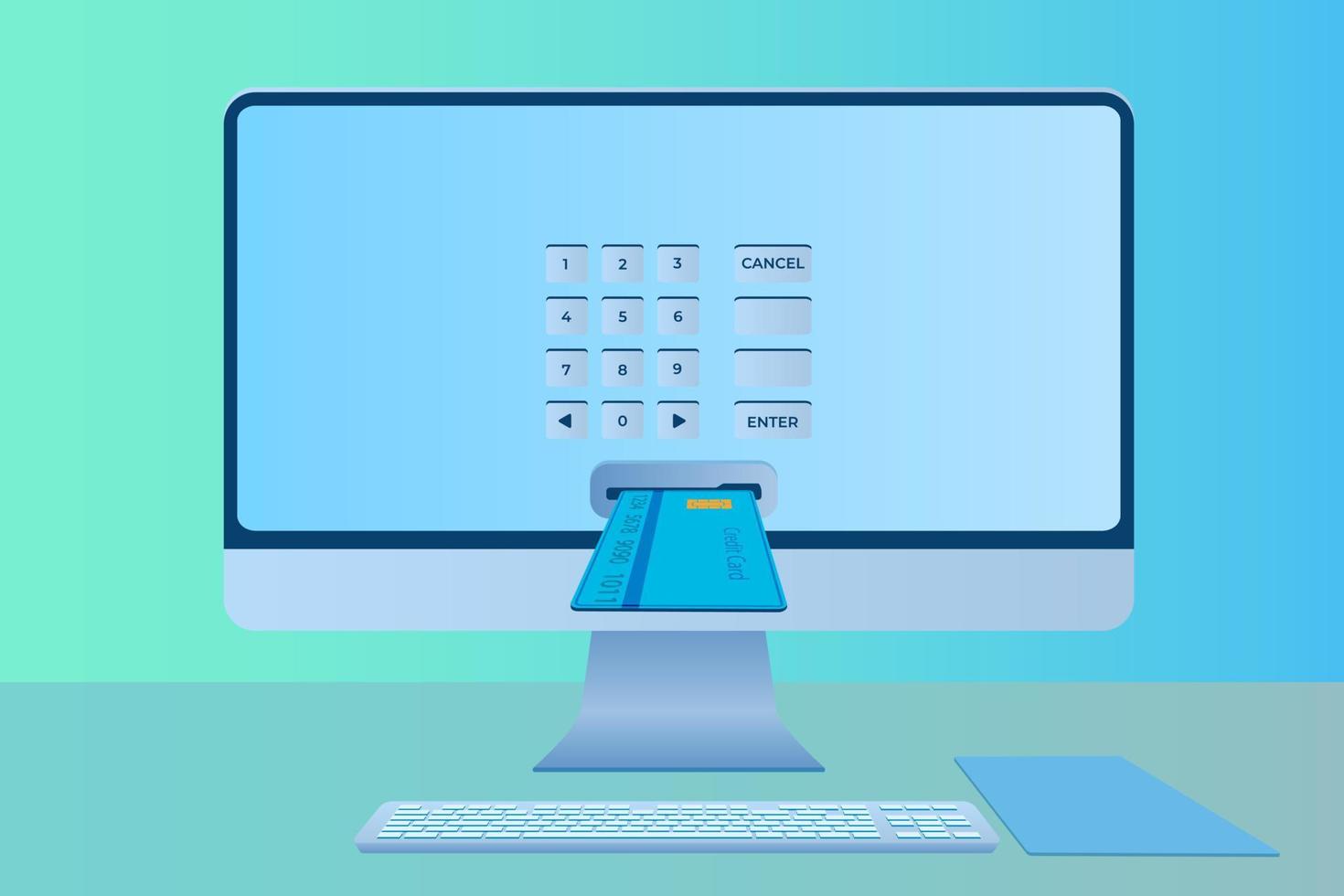 Online payments.Computer and banking services.Quick financial transfers.The concept of the online Bank.Flat vector illustration.