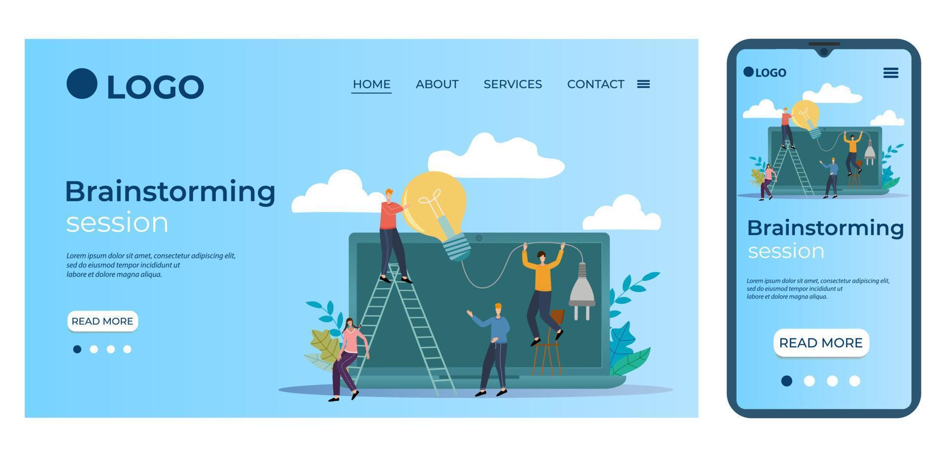 Brainstorming session.Template for the user interface of the website's home page.Landing page template.The adaptive design of the smartphone.vector illustration. vector