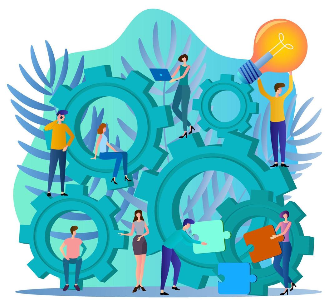 Teamwork and brainstorming.Business people work together.The concept of teamwork and collaboration.Flat vector illustration.