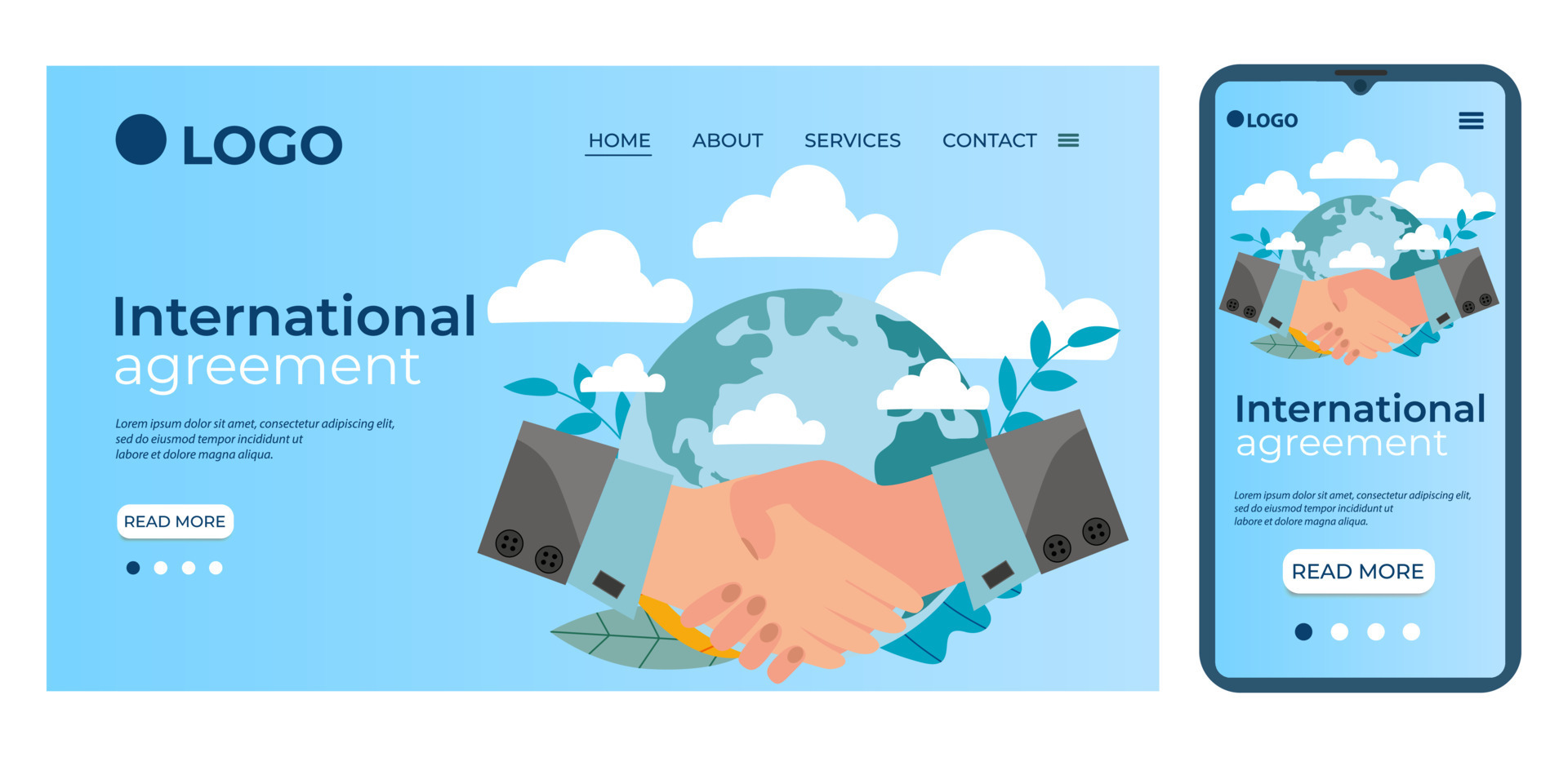 International agreement.Template for the user interface of the website's home page.Landing page