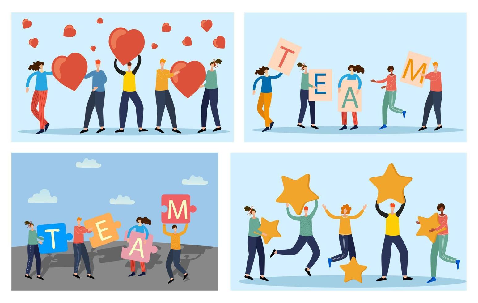 Valentine's day.Teamwork.Rating.A set of illustrations for the design.Flat vector illustration.