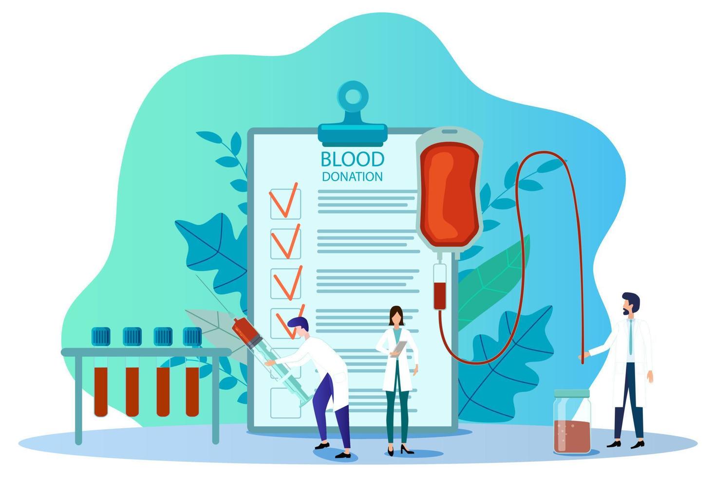 Vector illustration.Doctors are engaged in blood transfusions.The concept of voluntary blood donation.