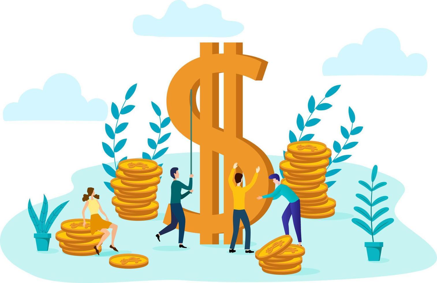 Vector illustration.People are engaged in business investments.The concept of investing money and working together.