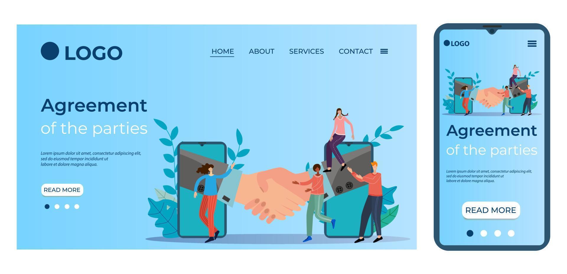 Agreement of the parties.Template for the user interface of the website's home page.Landing page template.The adaptive design of the smartphone.vector illustration. vector
