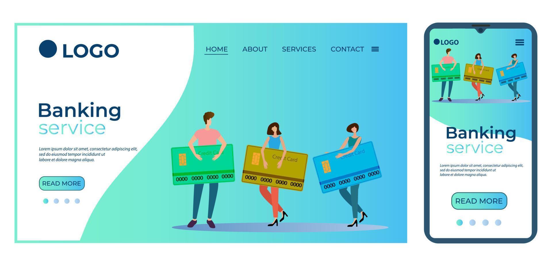Banking service.Template for the user interface of the site's home page.Landing page template.The adaptive design of the smartphone.vector illustration. vector