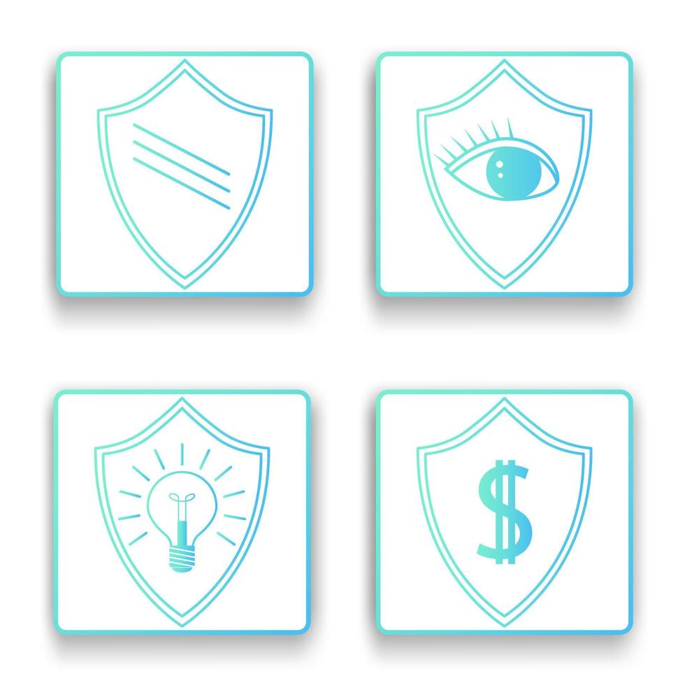 Shield icons.Protection of Bank deposits, protection of privacy,protection of intellectual property. A set of flat icons for web design.Vector illustration. vector