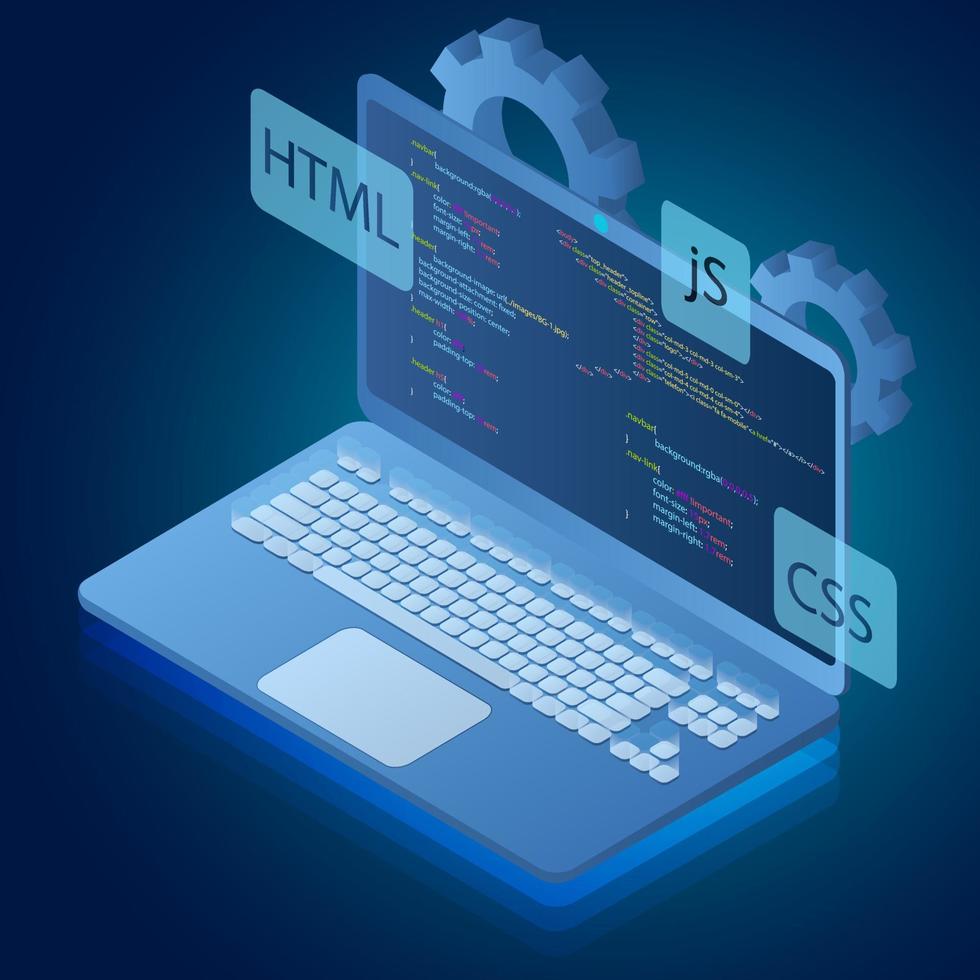 Programming and web design.Programming in an abstract style.Abstract concept of a graphic element. The modern design of the web interface.Technological concept.Isometric illustration. vector