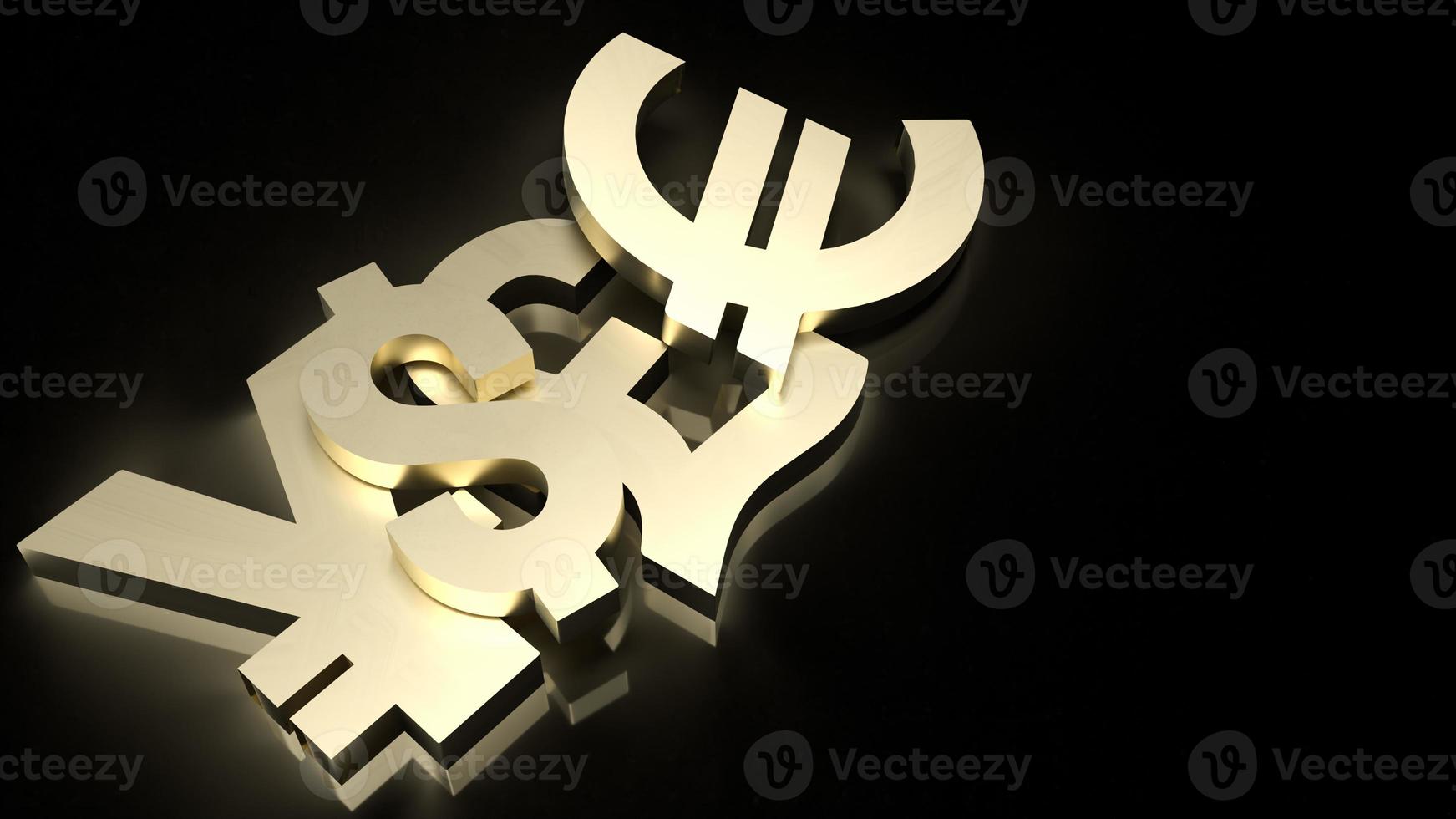 gold money symbol on black background 3d rendering photo