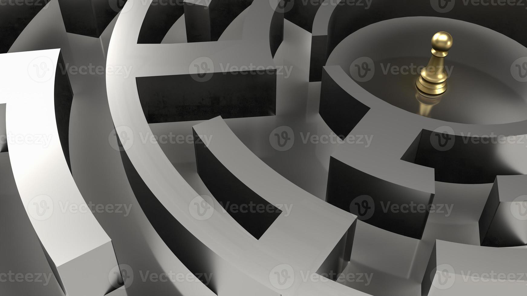 The gold chess in maze for business concept 3d rendering photo