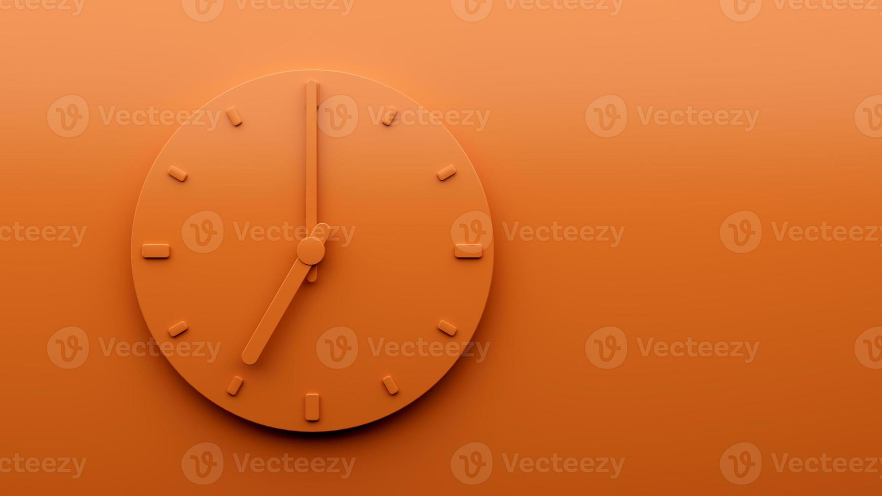 Minimal Orange clock Seven 7 o clock abstract Minimalist wall clock 3d Illustration photo