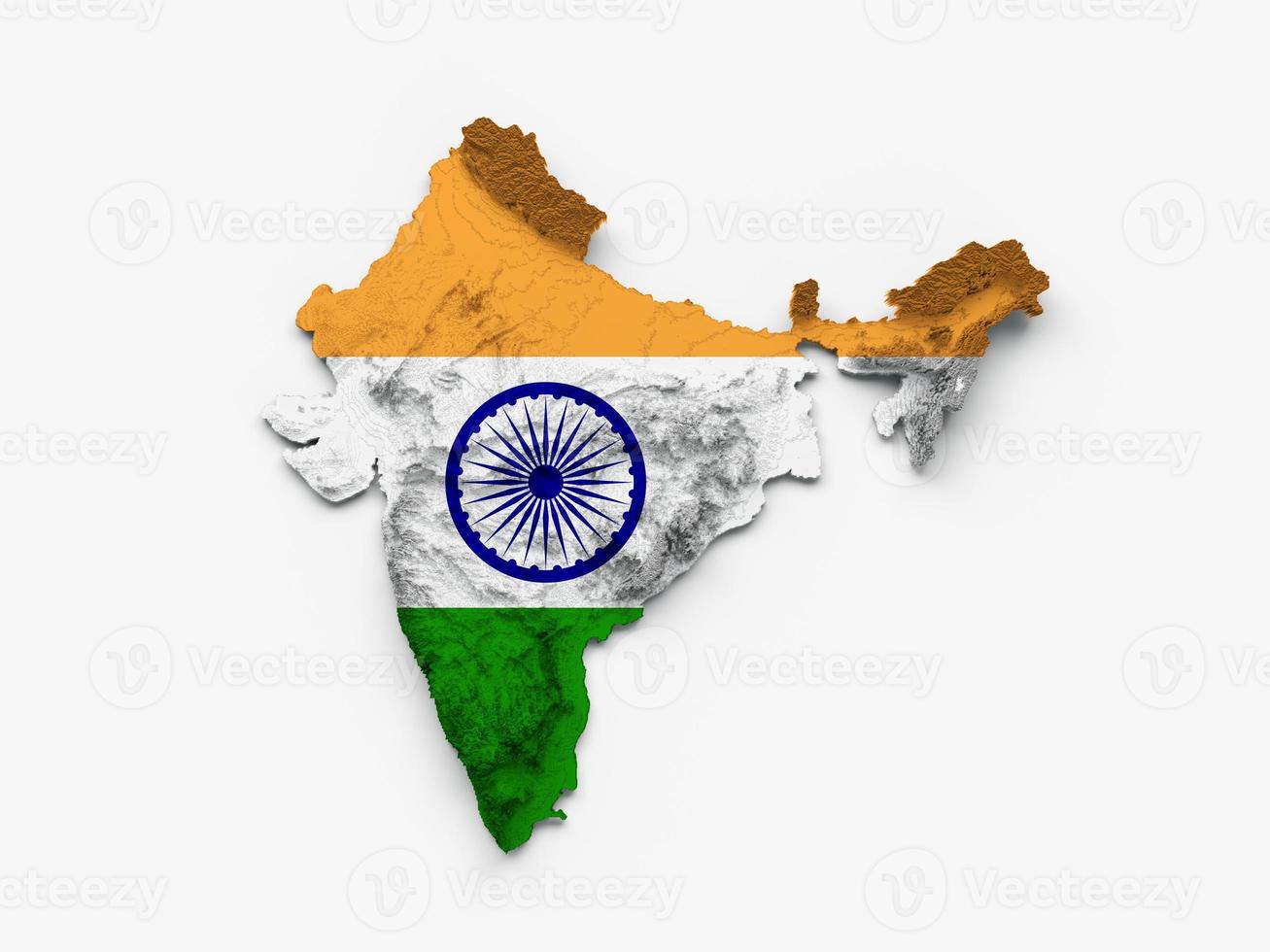 India Map Flag Shaded relief Color Height map on white Background 3d illustration photo