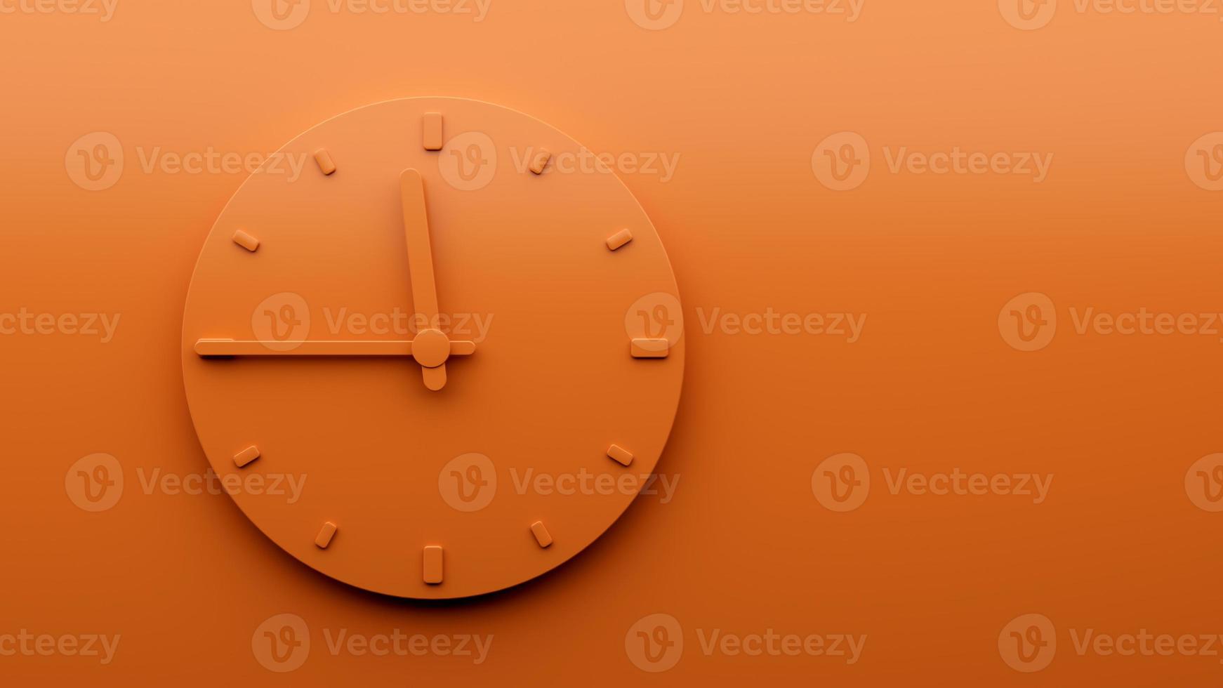 Minimal Orange clock 11 45 o clock quarter to Twelve abstract Minimalist wall clock 3d Illustration photo