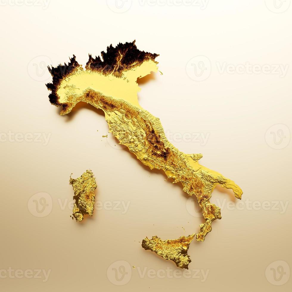 Italy Map Golden metal Color Height map Background 3d illustration photo