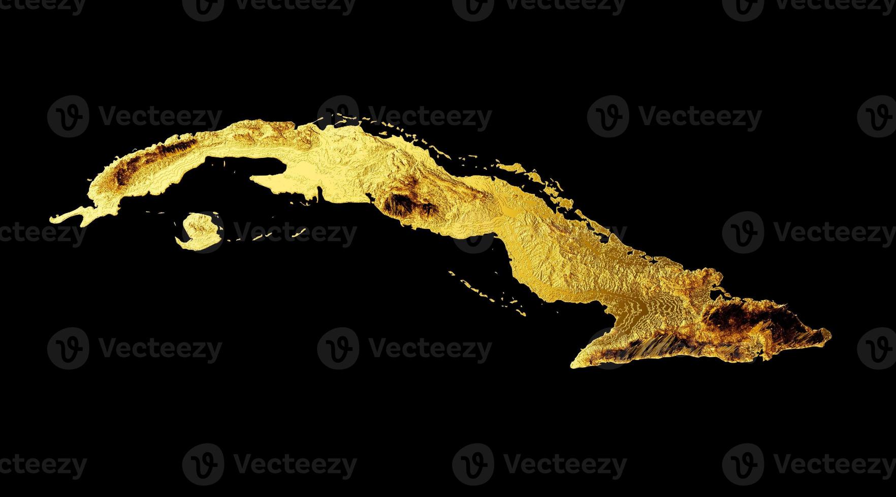 Cuba Map Golden metal Color Height map Background 3d illustration photo