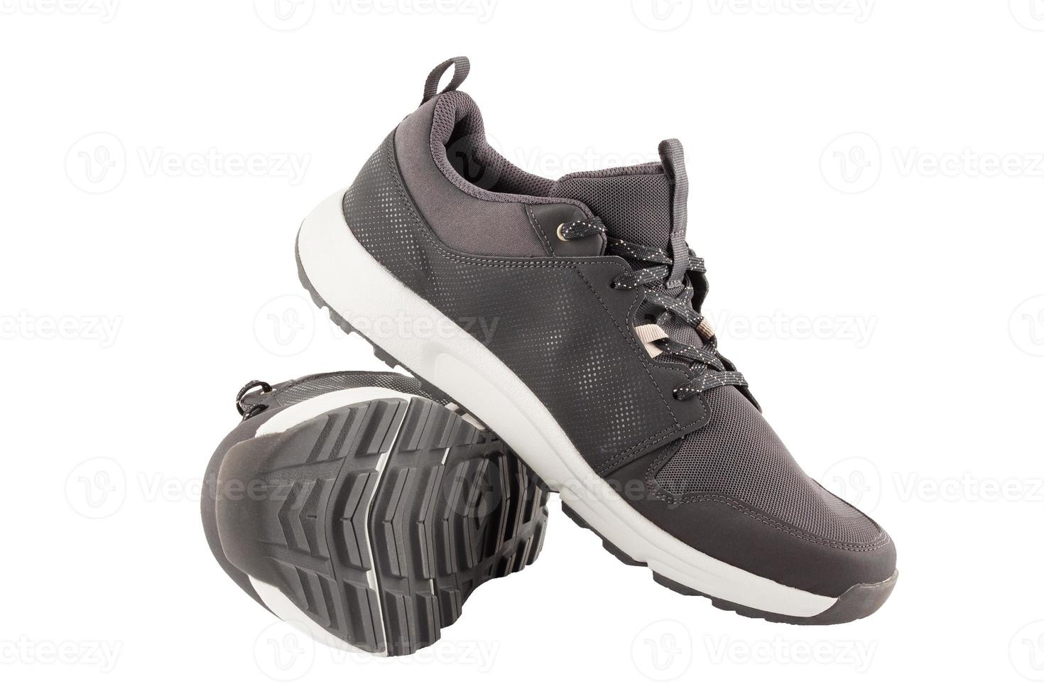 pair of black airmesh summer walking lightweight shoes isolated on white background photo
