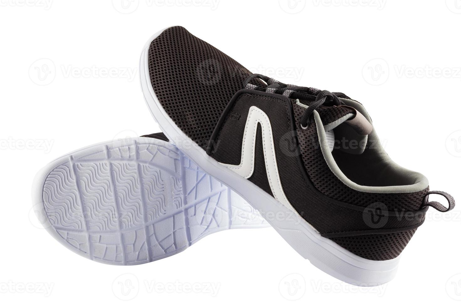 pair of black airmesh summer walking lightweight shoes isolated on white background photo