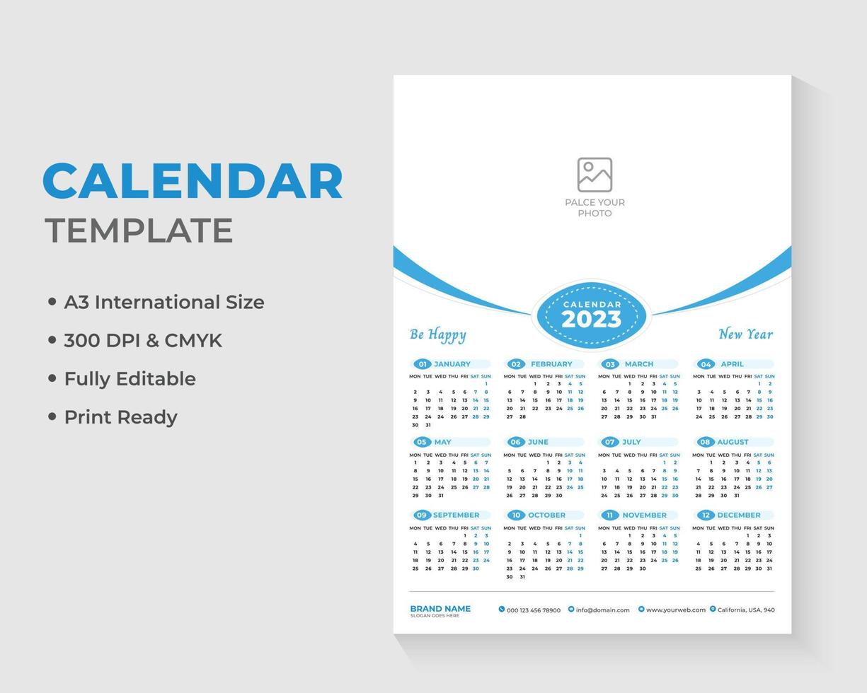 Wall Calendar Design Template, Calendar 2023 vector