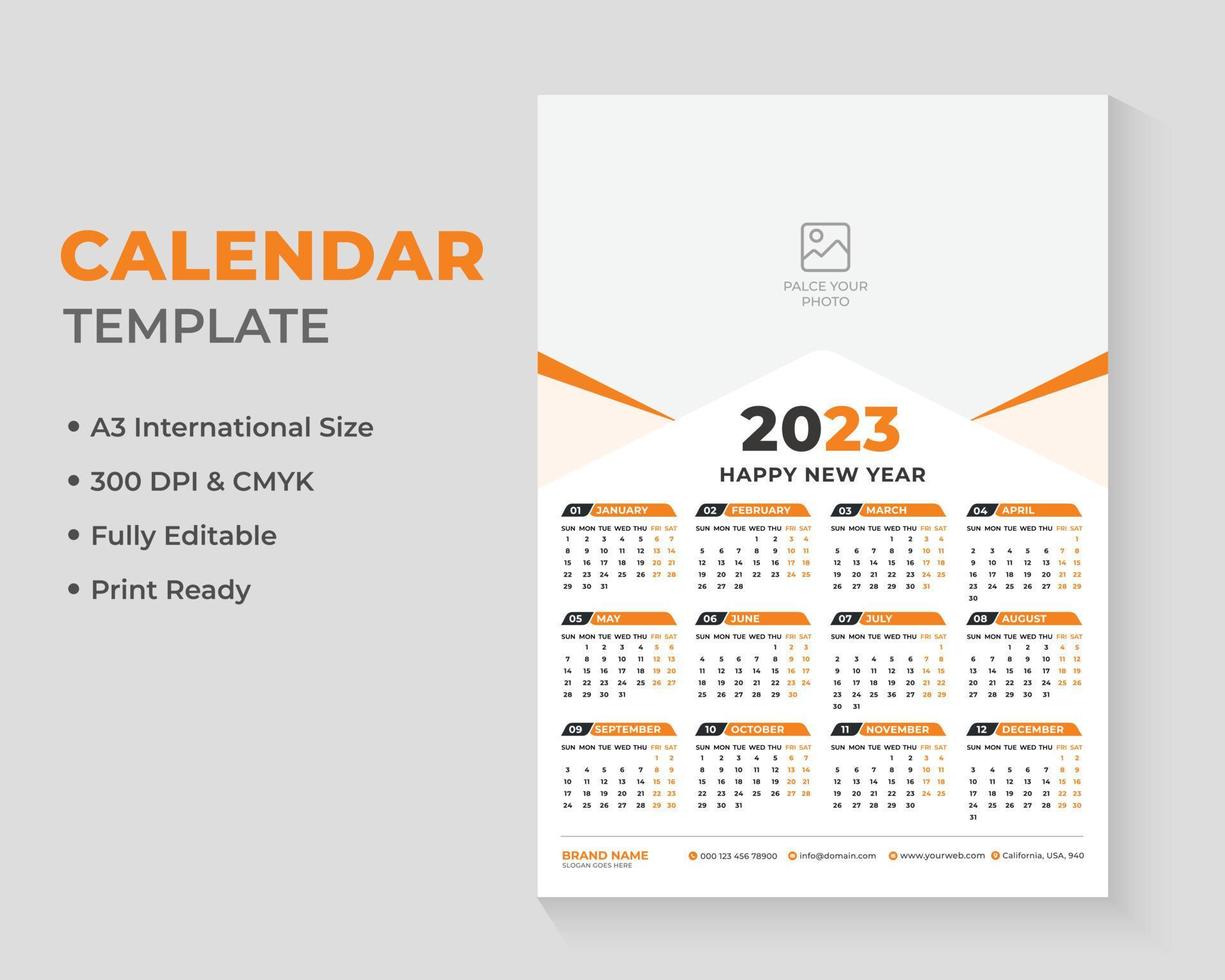Diseño de calendario de pared de 1 página, diseño de calendario, diseño de calendario de pared, diseño de calendario 2023 vector
