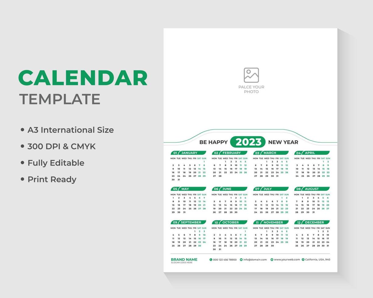 Wall Calendar Design Template, Calendar 2023 vector