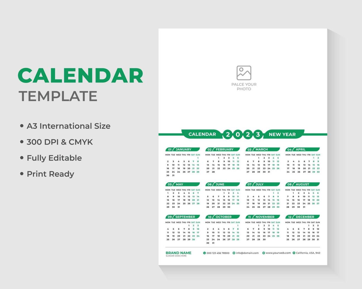Wall Calendar Design Template, Calendar 2023 vector