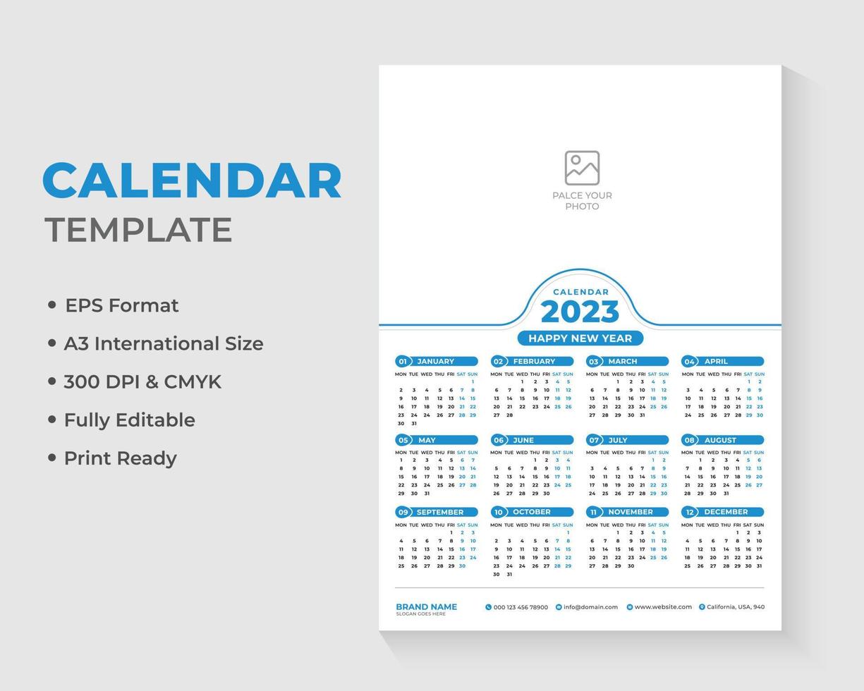 Wall Calendar Design Template, Calendar 2023 vector