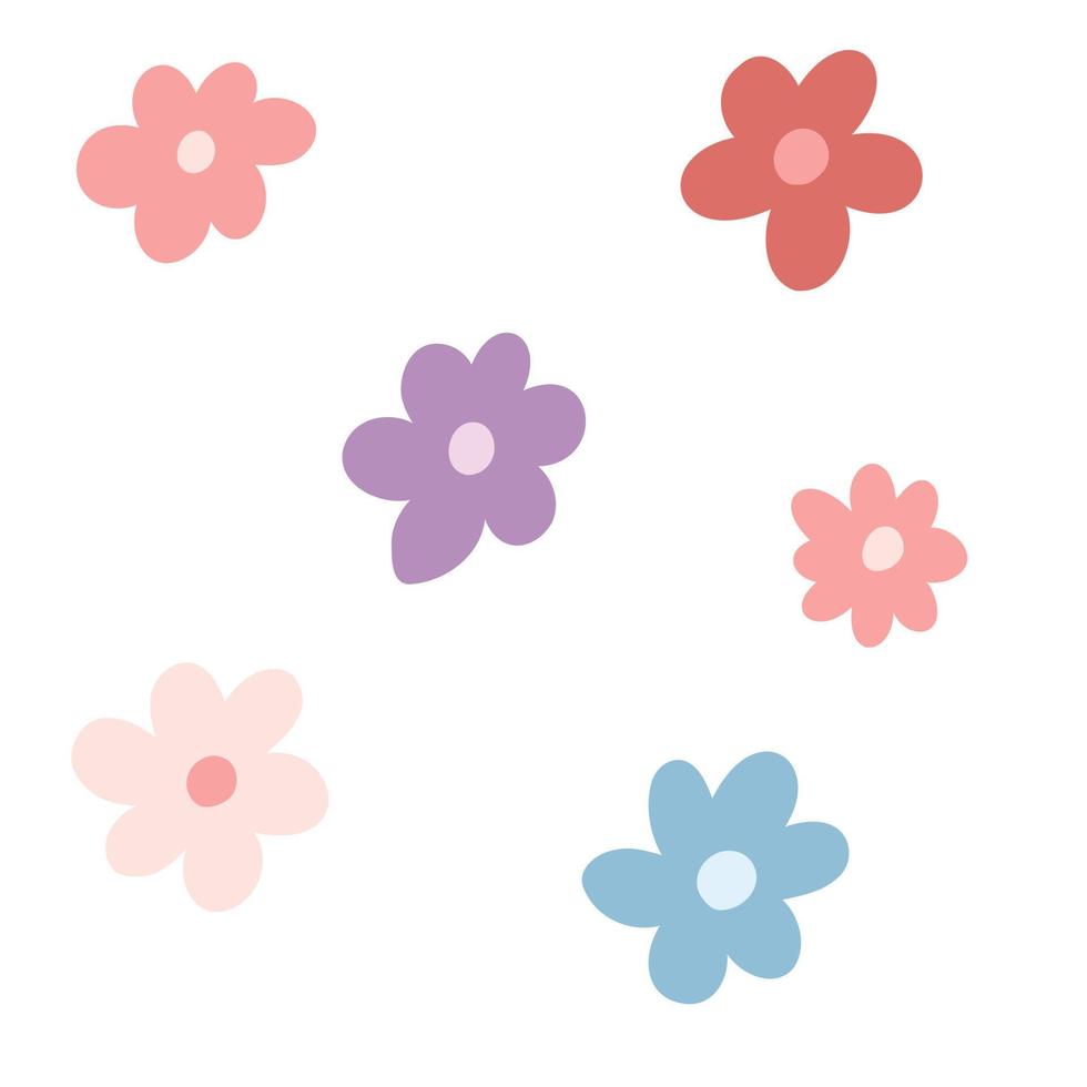 conjunto de flores retro en estilo plano de dibujos animados. ilustración vectorial de flores coloridas para pegatinas, estampados, afiches, estampados de tela para niños vector