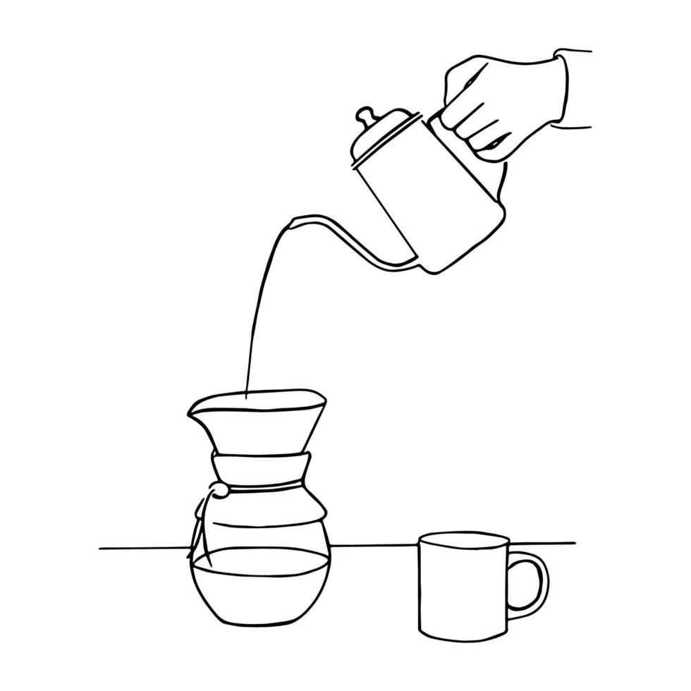 Line art minimal of drip coffee in hand drawn concept for decoration, cafe style vector