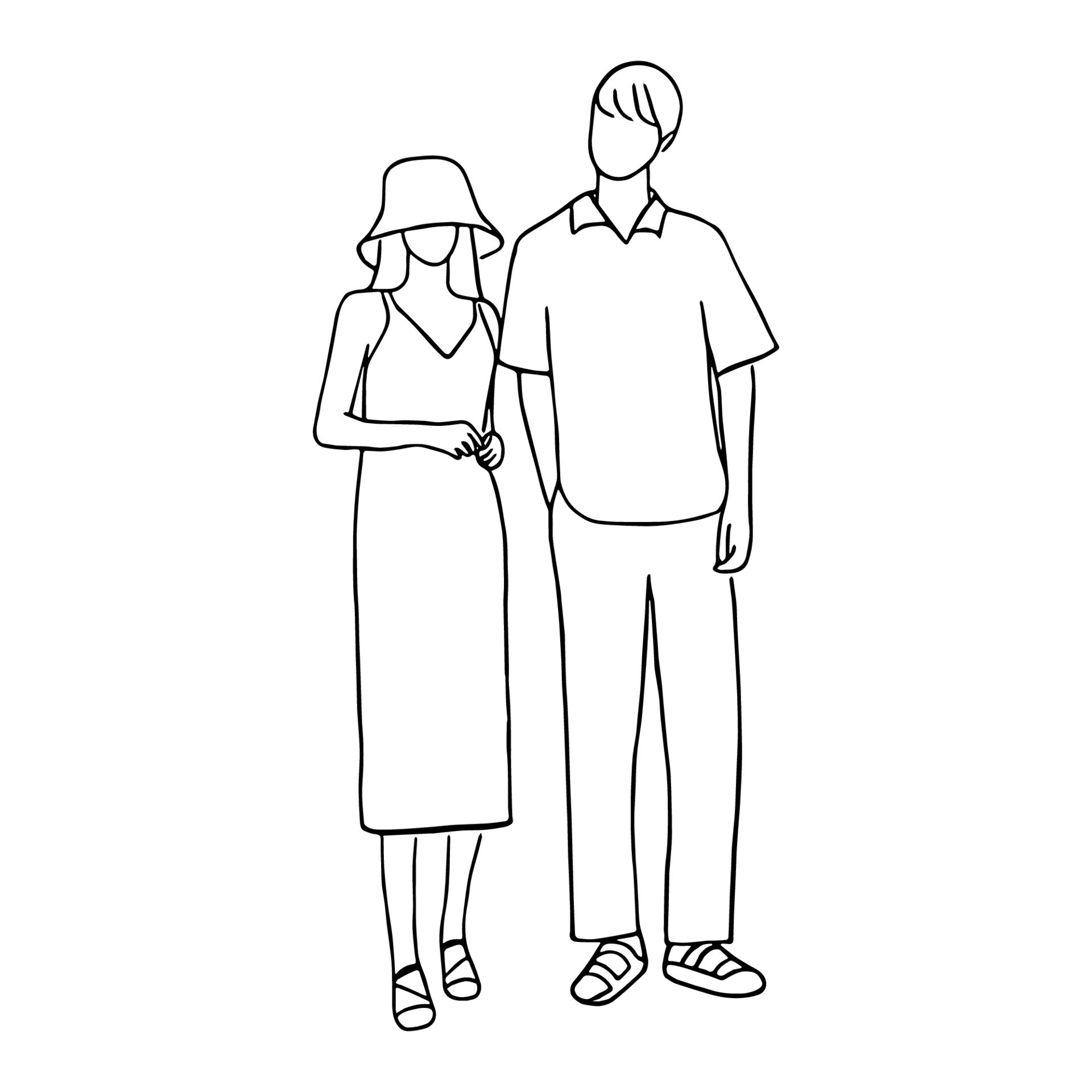 Line art minimal of lifestyle couple people in hand drawn concept for