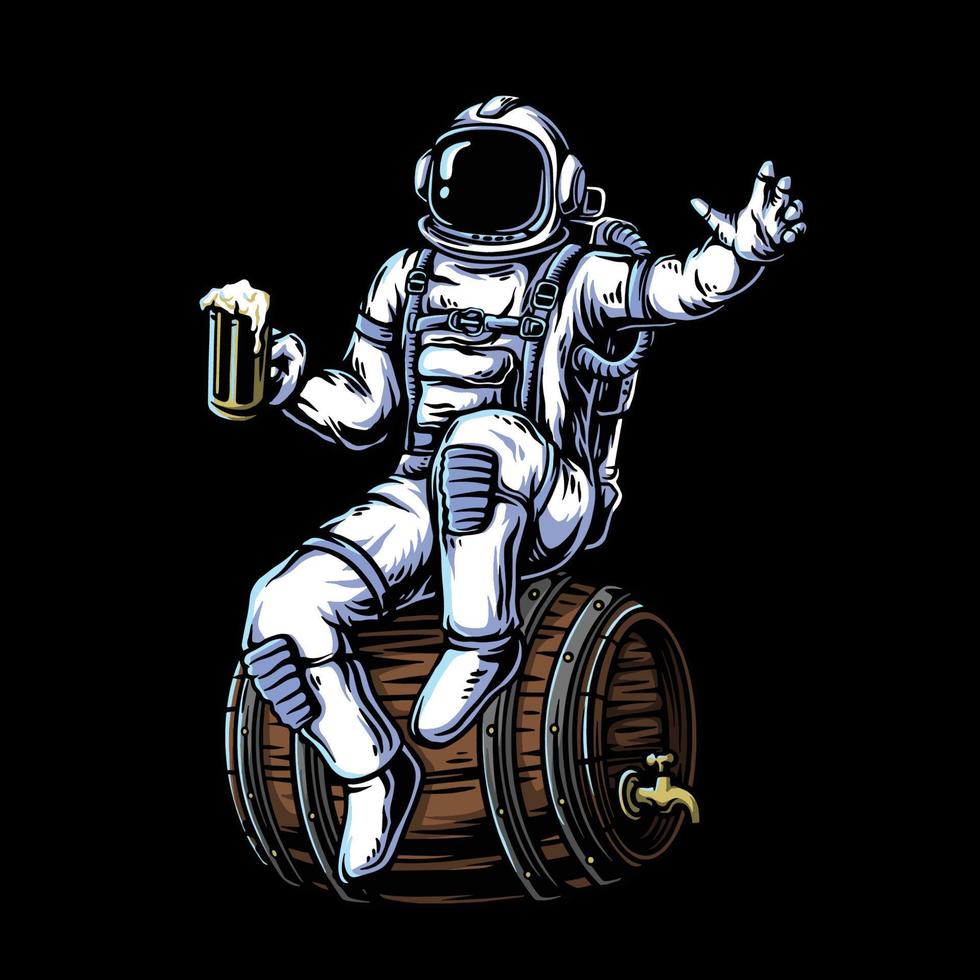 Astonaut with beer illustration vector