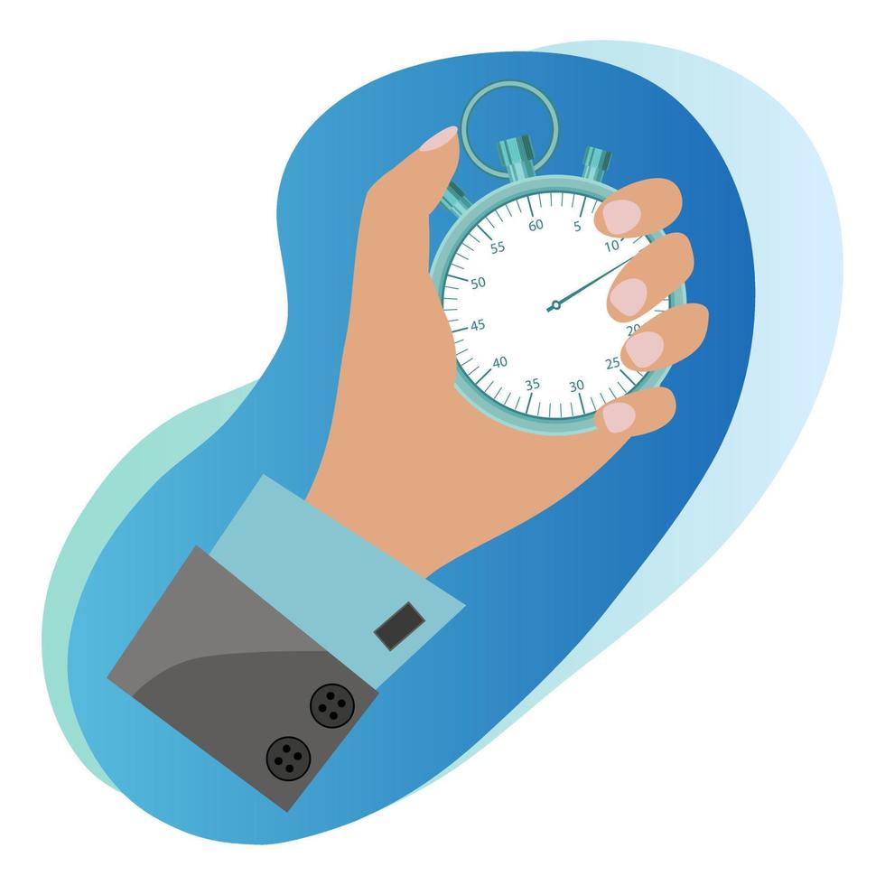 Hand holding a stopwatch. The concept of time control.Flat vector illustration.