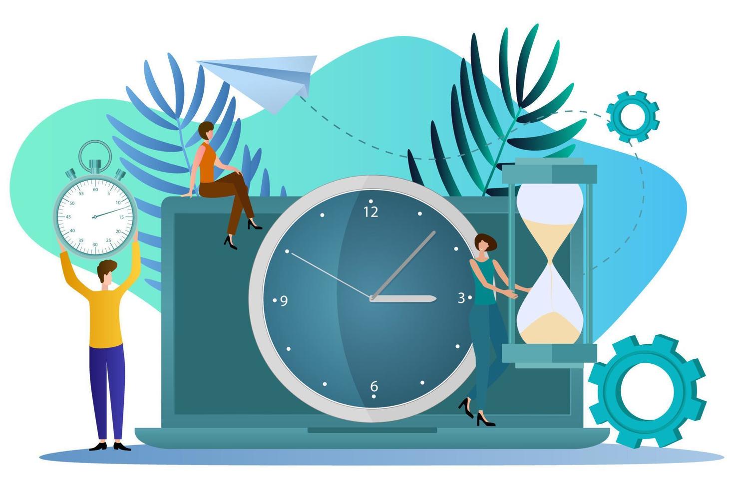 Control over the time.The concept of time management is control of the workflow.Flat vector illustration.