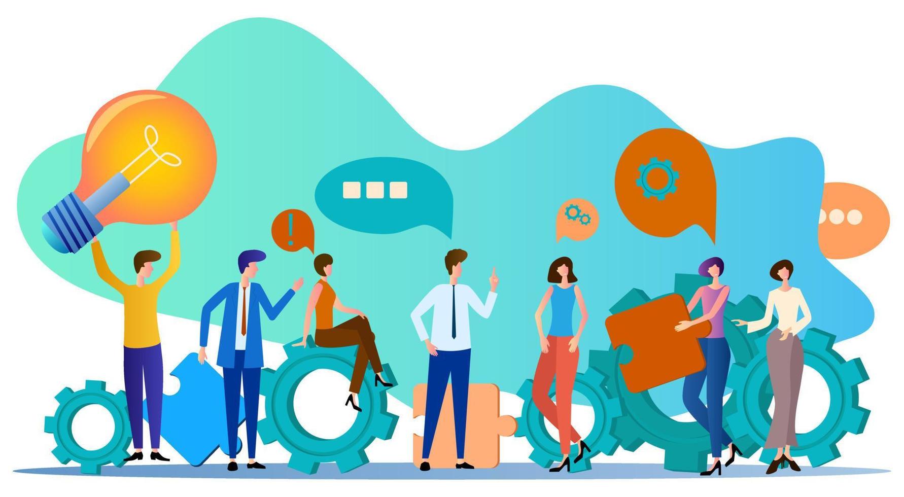 Teamwork.Business people work together.The concept of teamwork and collaboration.Flat vector illustration.