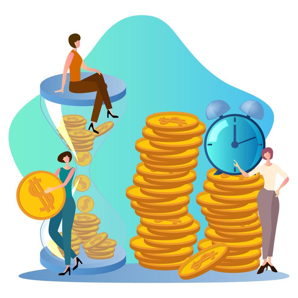 People watch and money.Time management expense planning.Flat vector illustration.