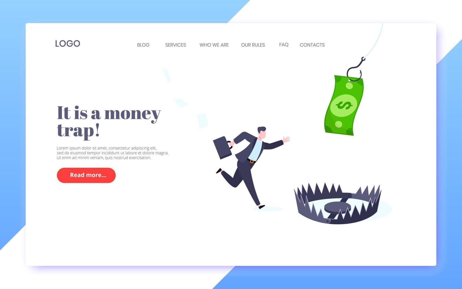 Fishing money chase business concept with businessman running after dangling dollar and trying to catch it. vector