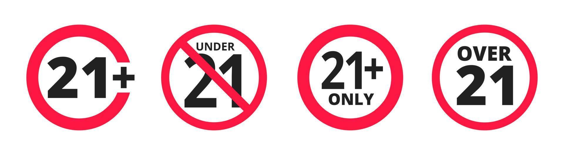 Under 21 forbidden round icon sign vector illustration set.