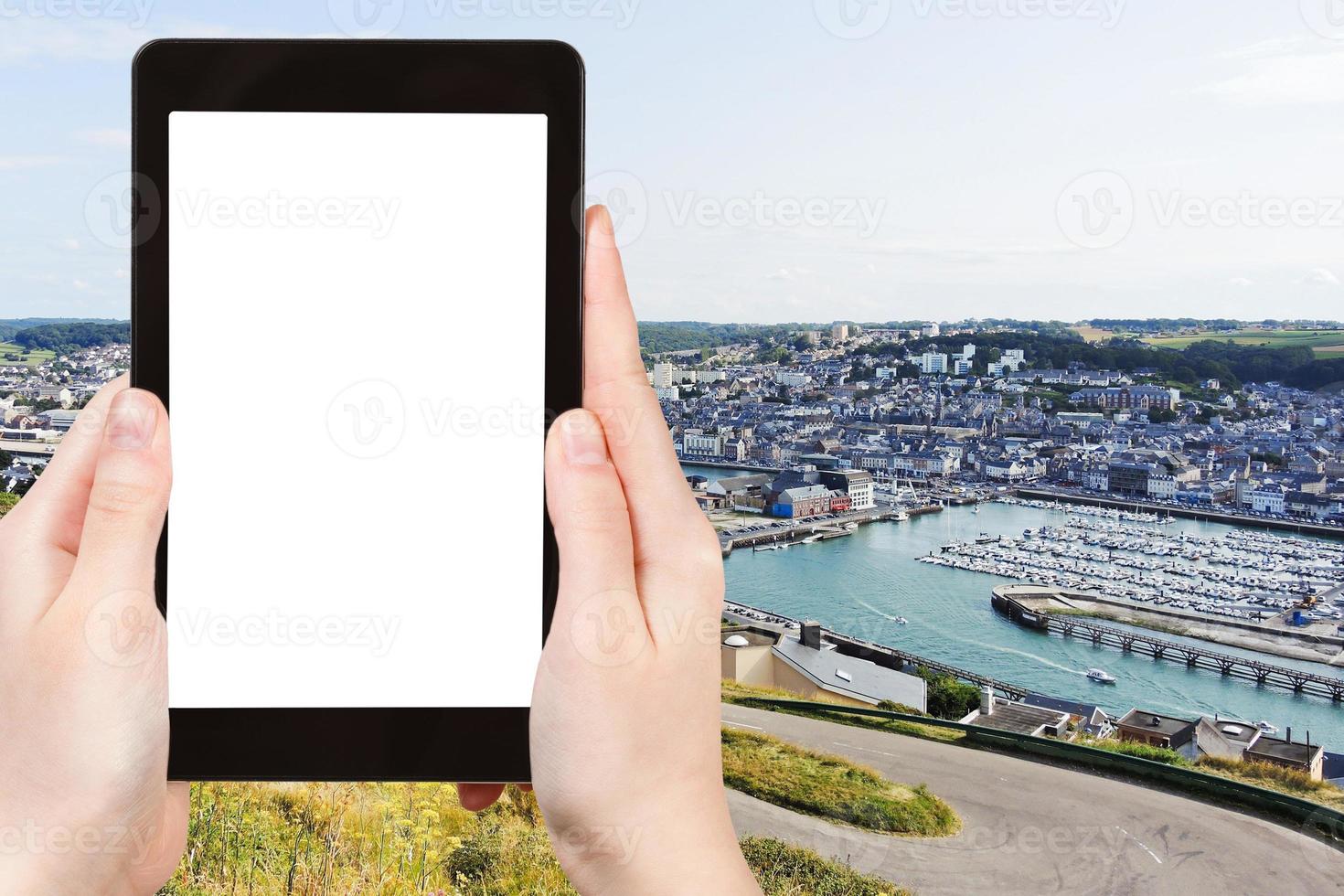 tourist photographs of Etretat town in Normandy photo