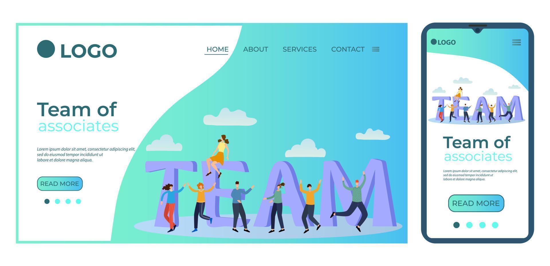 Team of associates.The concept of teamwork.. Template for the user interface of the site's home page.Landing page template.The adaptive design of the smartphone.vector illustration. vector