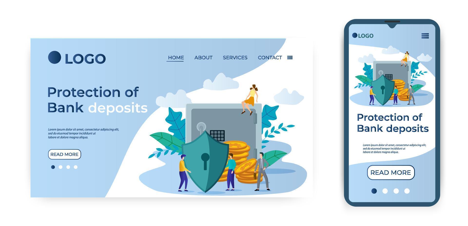 Protection of Bank deposits.Template for the user interface of the website's home page.Landing page template.The adaptive design of the smartphone.vector illustration. vector