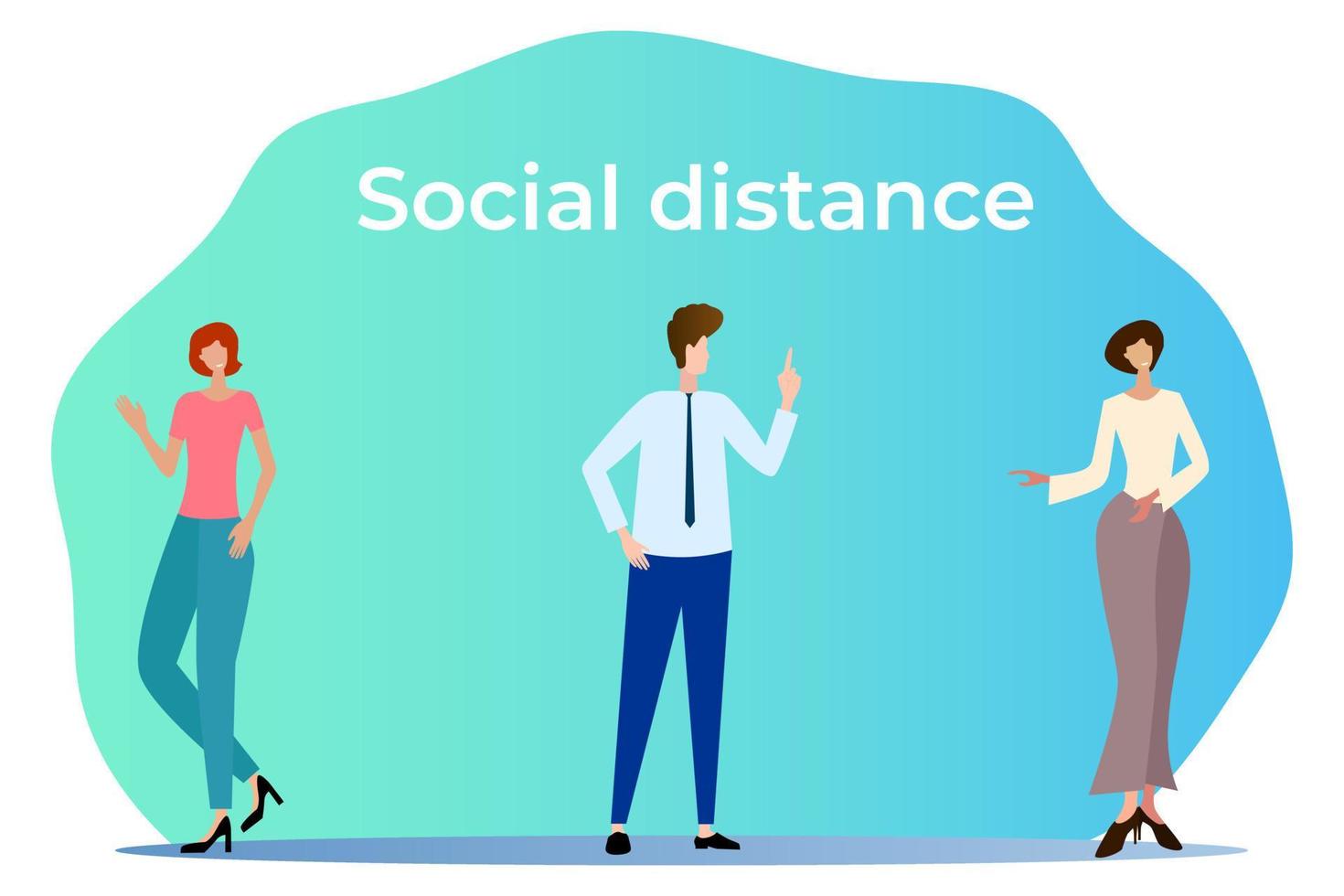 Social distance.The man explains to other people the importance of distance during quarantine.Flat vector illustration.