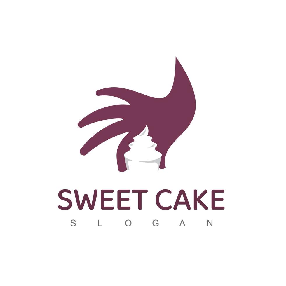 logotipo de pastel dulce, cupcake elegido con símbolo de mano vector