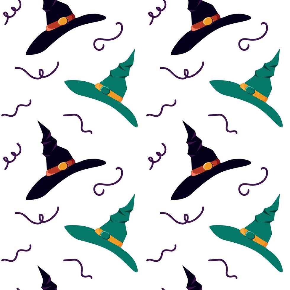Pattern of flying witch hats vector