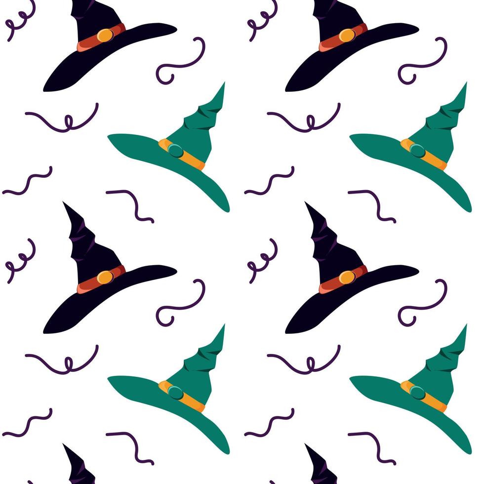 Pattern of flying witch hats vector