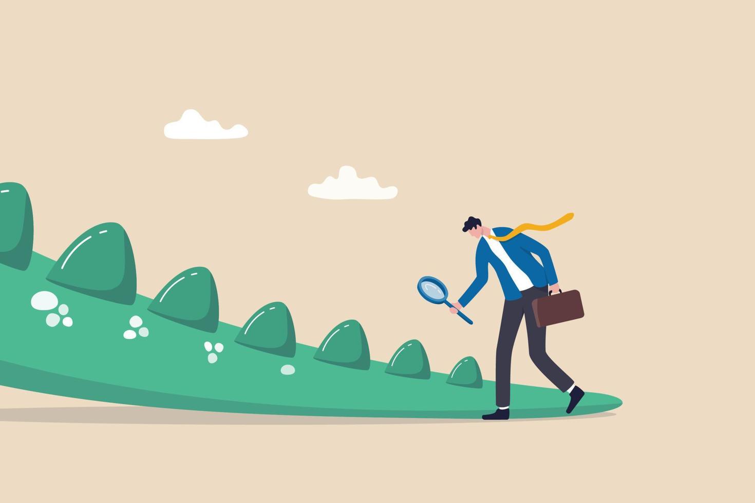 Long tail marketing selling product in niche market, SEO strategy or marketing strategy to focus on specific keywords concept, businessman marketer with magnifying glass analyze weird long tail. vector