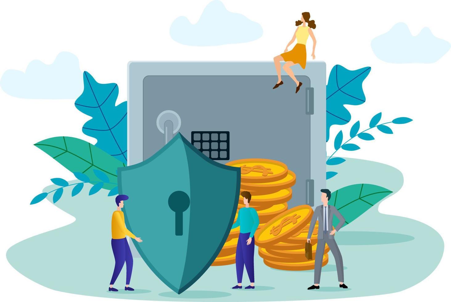 Vector illustration.The concept of protection of Bank deposits, insurance of Bank operations.
