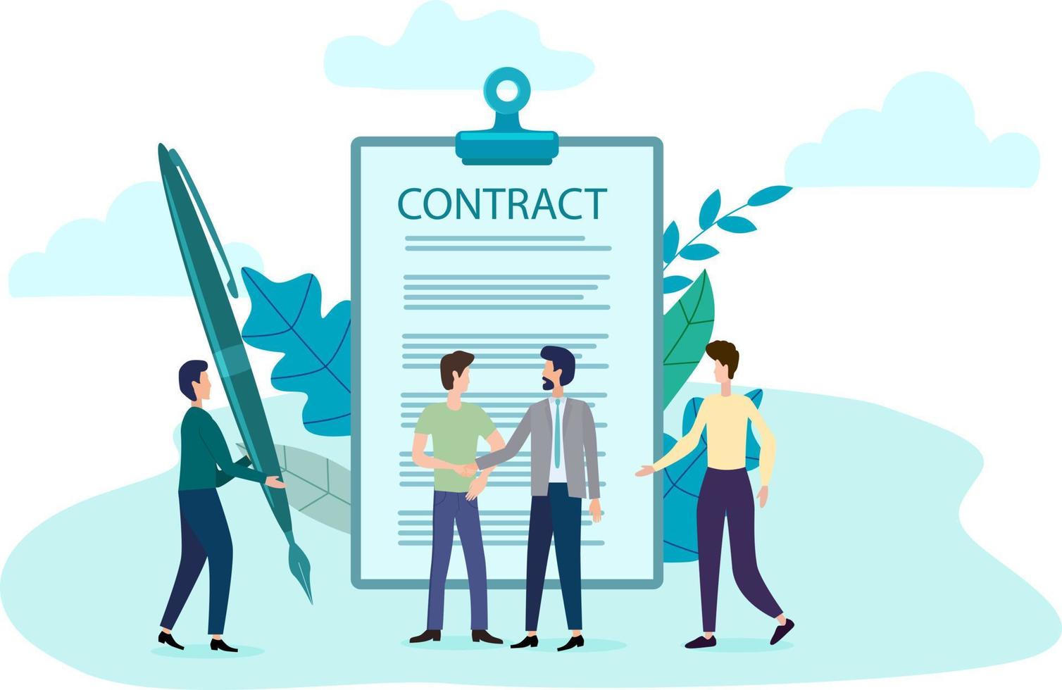 Vector illustration.Businessmen sign a contract.Concept of business agreement and cooperation.