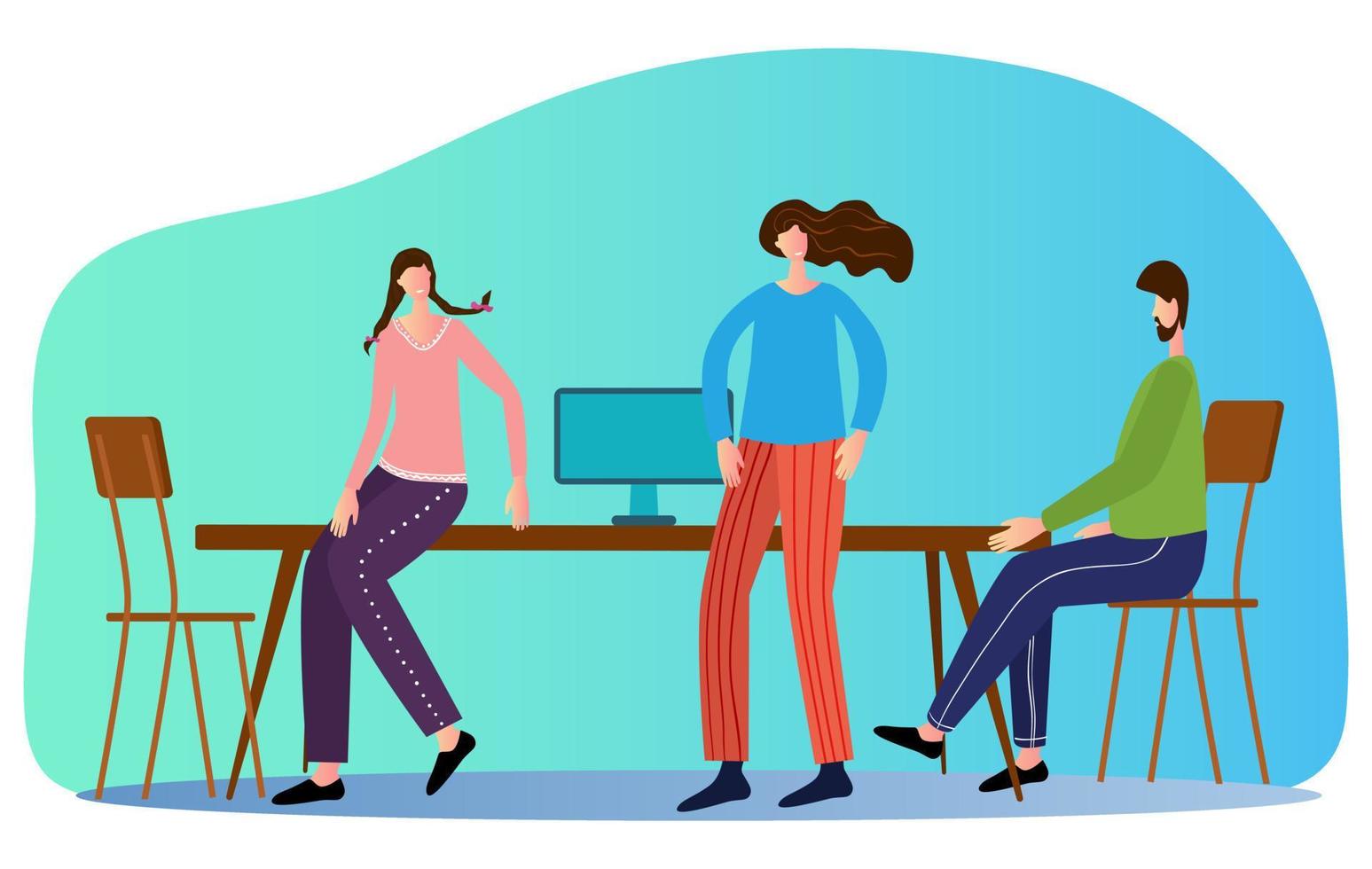 Business people confer among themselves.The concept of team work success.Businessman and businesswoman working in the office.Flat vector illustration.