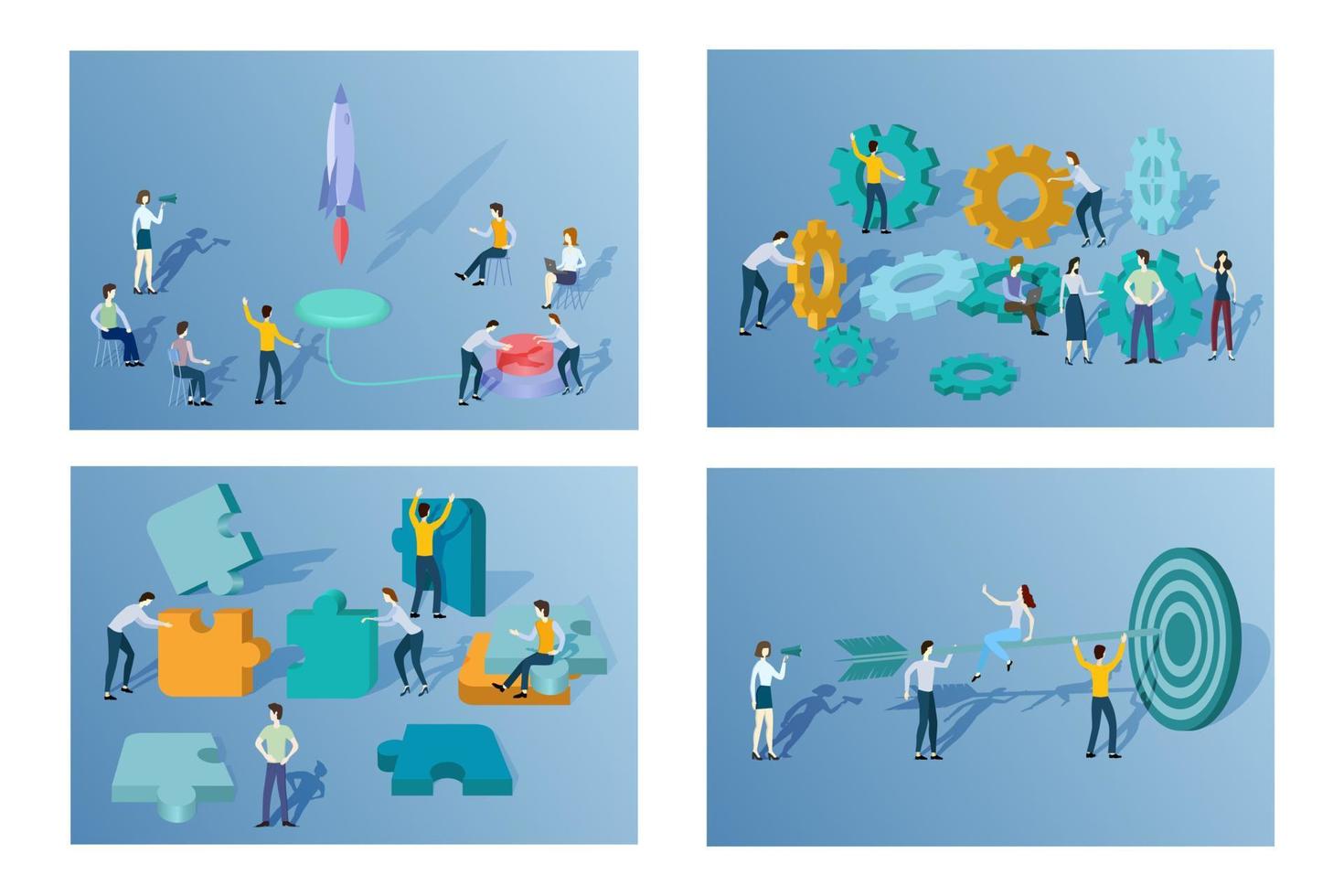 The launch of the business project,business promotion ,team work,brainstorming.A set of illustrations for the design.flat vector illustration.