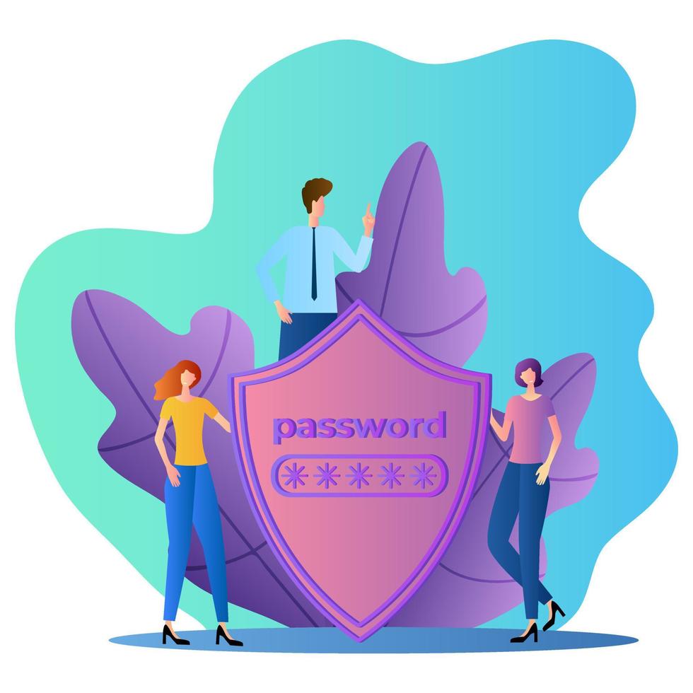 Data protection.People stand near the shield.Flat vector illustration in a modern style.