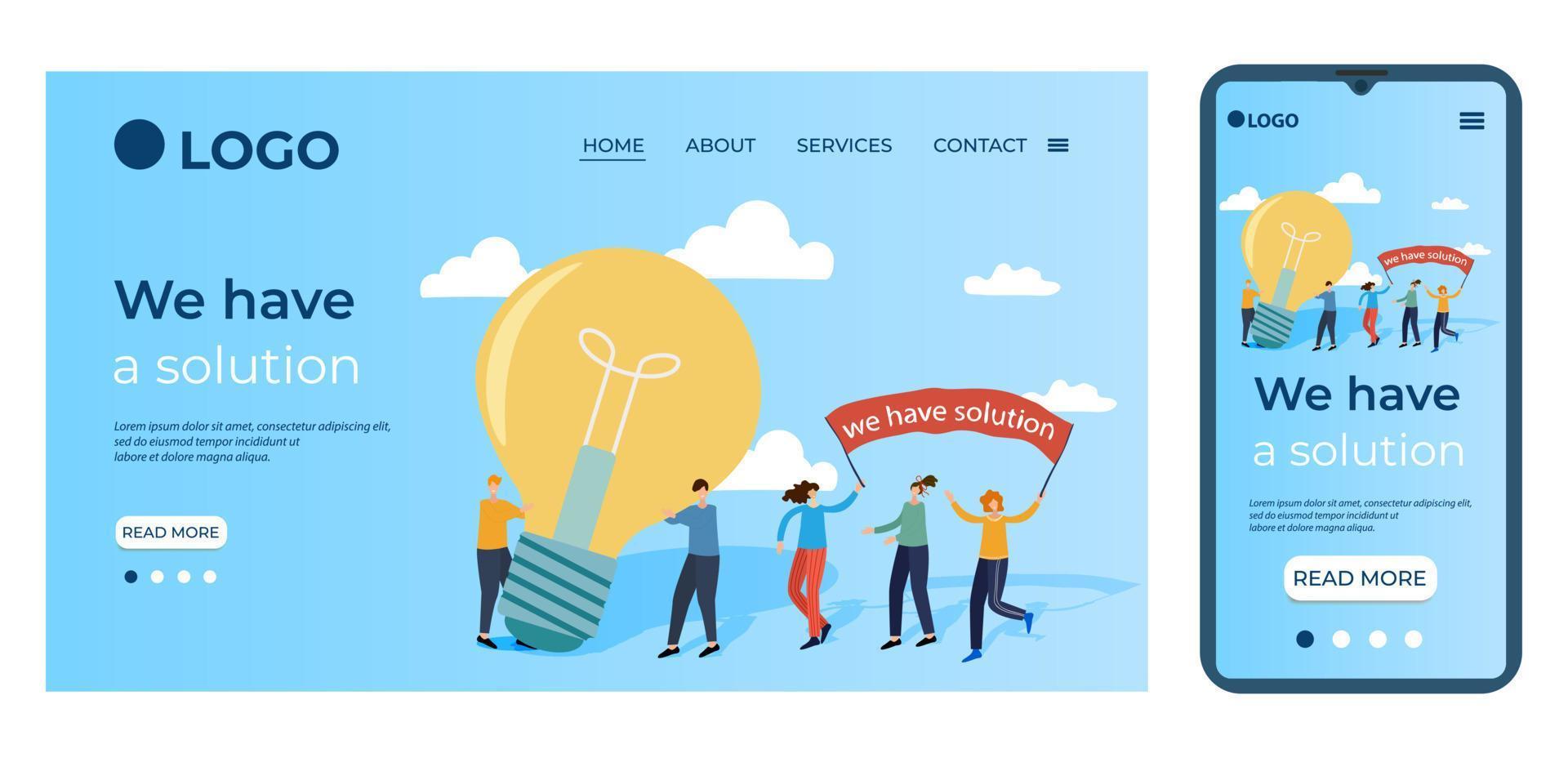 We have a solution.The concept of collaboration, brainstorming.Template for the user interface of the site's home page.Landing page template.The adaptive design of the smartphone.vector illustration. vector